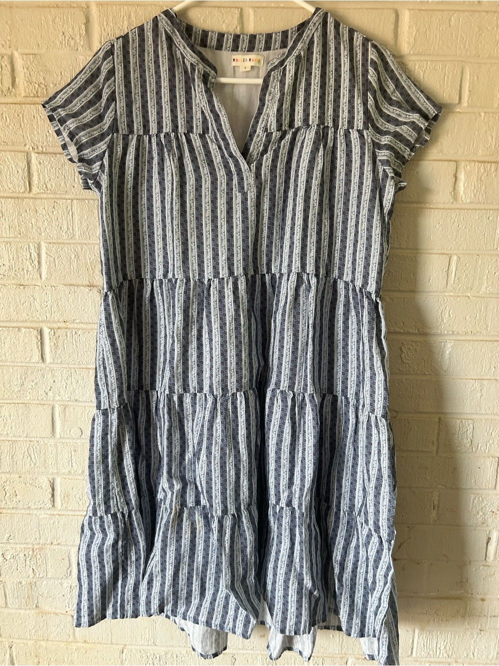 Roller Rabbit Pippa Dress Women’s Small Blue White Linen Bohemian Lined Vacation